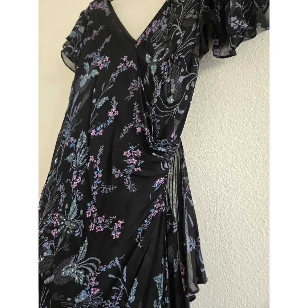 Eva Blue Vtg Y2K Floral Fairy Beaded Layered Maxi Dress Sz 12 Whimsigoth Wedding - Picture 6 of 8